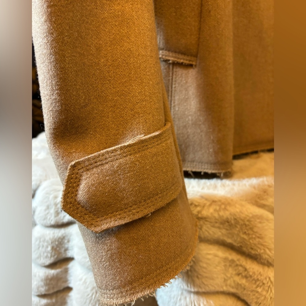 Uniqlo Jil Sander +J Peacoat Coat Jacket Women Size XSmall Camel Tan Raw Hem - Picture 9 of 15